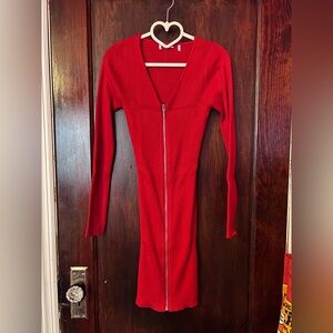 Macy's Vibrant Red Long Sleeve Dress